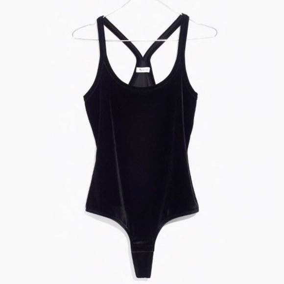 Madewell Tops - Madewell | Black Velvet Racerback Bodysuit